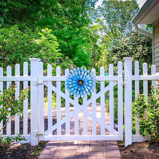 AHYS Metal Flowers Wall Decor Indoor Outdoor Metal Wall Art for Farmhouse Home Living Room Bedroom Bathroom Garden Decor – Blue