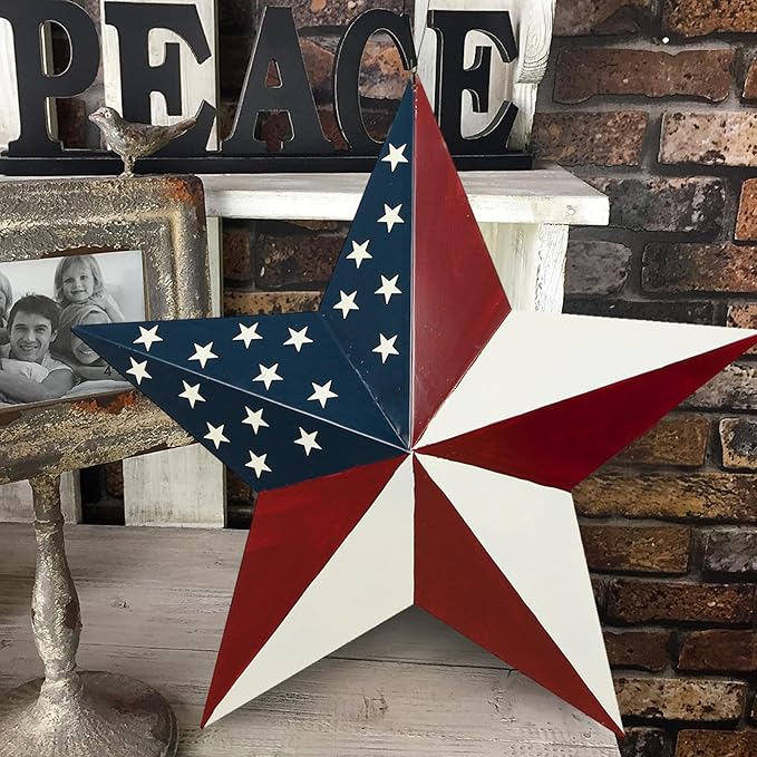 Morning View American Flag Garden Stake Patriotic Decor Metal Star US Flag Yard Sign Bar Star Outdoor Lawn Art Ornament 4th of July Memorial Day Veterans Day Independence Day 22 Inches Tall