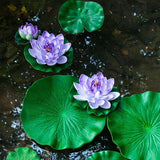Fake Lily Pads, 10 PCS Artificial Lotus with Water Lily Pad, Realistic Water Floating Foam Lotuses Pads, Purple Artificial Floating Lotus Decor with Pad for Home Outdoor Ponds