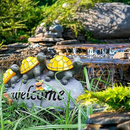 shumi Solar Garden Statue Turtle Outdoor Lights -Welcome Turtles on a Rock Solar Powered LED Outdoor Garden Ornaments，for Indoor Outdoor Yard Statue Decoration，Thanksgiving Christmas 1 Pack
