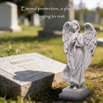 basen Praying Angel Garden Statue, Outdoor Memorial Angel Figurine for Garden Yard Lawn Patio, Resin Angel Sculpture Decoration for Grave Memorial, Cemetery Ornament Sympathy Gift