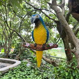 Hanging Parrot Macaw Sculpture Ring Perch Indoor/Outdoor Statue for Patio Home Garden, Medium 15 Inch Tall