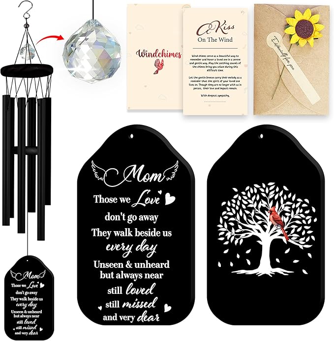 Crystal Mom Memorial Wind Chimes Christmas Sympathy Chimes Keepsake Those We Love Garden Hanging Remembrance Grief Gift Mummy Mama Step Mother in Law Ideas Gift Condolence Outdoor Decor HW12-RB-M