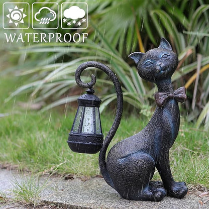 Whimsical Outdoor Cat Statues with Solar Garden Light:Cat Garden Statues for Outside Fall Decor Clearance,Outdoor Figurine for Yard Art Lawn Ornaments Patio Balcony Home House - Birthday Gifts for mom