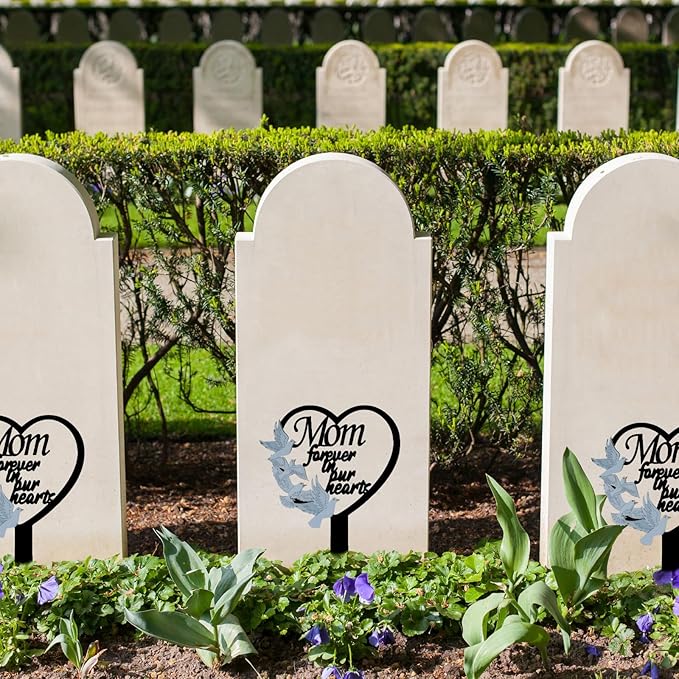 11 inch Metal Mom Memorial Stake Grave Decorations for Cemetery Gravesite Sympathy Markers Waterproof Memorial Gifts for Loss of Mother Tombstones Plaque Outdoors Lawn Yard Decor