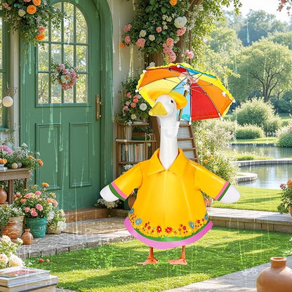 Raincoat Porch Goose Outfits, 23" Goose Statue Raincoat Costume Spring Porch Goose Outfits, Durable Summer Lawn Goose Clothes with Hat Umbrella, Outdoor Yard Patio Garden Holiday Decor