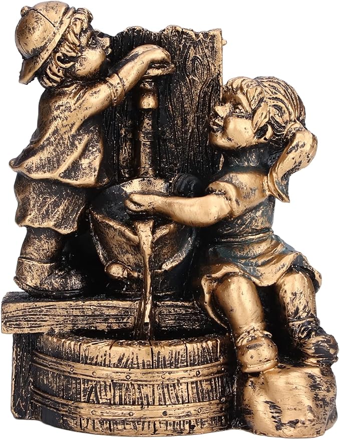 Pwshymi Little Boy Girl Playing Water Statue Standing Sculpture Fountains Outdoor Water Fountains Garden Fountains Outdoor Ornament for Home Decoration Art