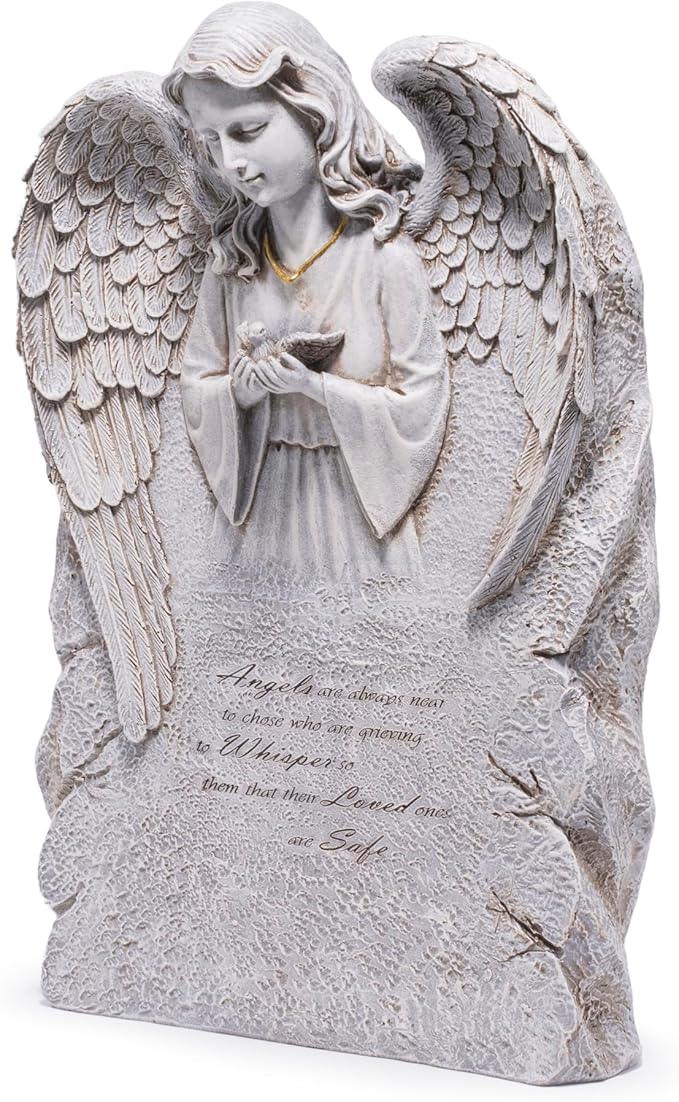 basen Memorial Angel Statue for Grave, Praying Angel Garden Statue with Engraved Message, Resin Cemetery Decoration for Outdoor Yard Lawn, Remembrance Angel Figurine Sympathy Gift