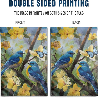 Summer Garden Flags Floral Bluebird Garden Flag Flower Spring Yard Flags for Outside 12x18 Double Sided Outdoor Front Porch Decor