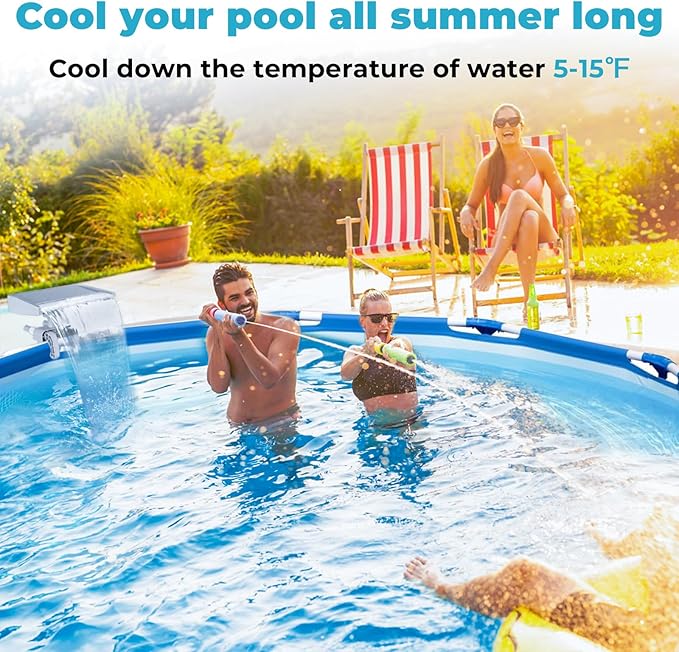 Pool Fountain, Pool Fountains for Above Ground Pools, Relaxing Waterfall Inground Swimming Pool Attachment, Water Spillway Koi Pond Waterfalls Fountains Kit Pool Cooler, Swimming Pool Accessories