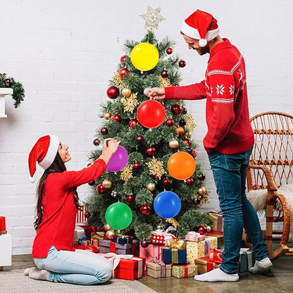 24 Pcs 7.5Inch Christmas Inflatable Ball Neon Color Outdoor Hanging Ornament Blow Up Xmas Inflatable Ornament PVC Christmas Decoration for Yard Lawns Porch Garden Front Door Holiday Decor(Solid Color)