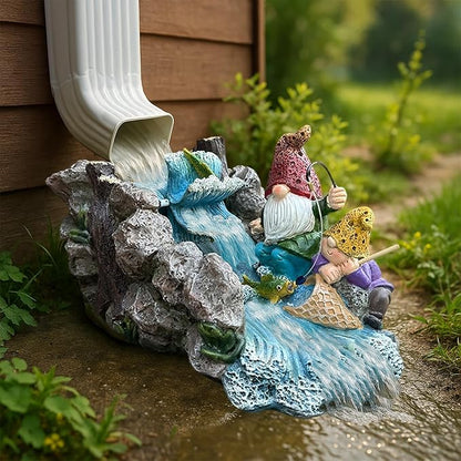 Gutter Downspout Extension Decoration Splash Block Gnome Outdoor Statues Garden Decor, 11.6" L x 6.9" W Larger Dwarf Gutter Downspout Garden Elf Sculpture Rain Concrete Pond Accessory, Gift for Mom