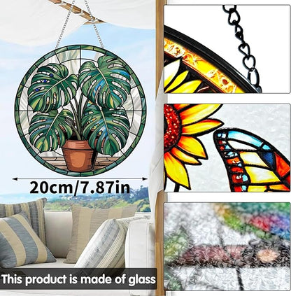 VAIIEYO Monstera Leaf Sun Catcher Stained Glass Window Hanging Ornament, Monstera Plant Sun Catcher Decoration, Plant Lover Decor, Plant Lover Gifts, Mother's Day Birthday Housewarming Gift 7.8 inch