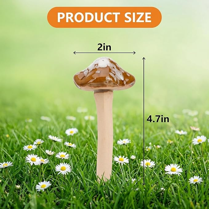 Peohud 12 Pack Ceramic Garden Mushrooms, Lawn Ornament Decor Mushrooms for Fairy Garden, Yard, Indoor, Outdoor, 4.7 Inch