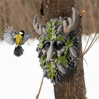 Tree Face Sculpture, Funny Horned Old Man Tree Hugger Statue, Indoor & Outdoor Creative Props for Garden and Home,8.27" x 5.12" x 2.4"