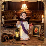 Capoda Solar Jesus Figurine 8 Inch, He is Risen Easter Statue with Glowing Lantern, Jesus Loves You Christian Resin Outdoor Garden Statue Decor, Religious Easter Gifts (Cross,Purple)