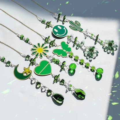 Green Suncatcher, 15.5 Inch Crystal Sun Catcher Windows Hanging, Gift for Spring Home Decor Rainbow Sparkly Pendant