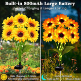Solar Garden Lights Outdoor, 2 Pack Sunflower Lights with 12 Sunflower, Waterproof 60 Led Garden Fall Decor, Gifts for Mom Grandma, Decorative Solar Flowers for Pathway Patio Yard Flowerbed Decoration