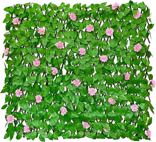 GLANT Expandable Fence Privacy Screen for Balcony Patio Outdoor,Decorative Faux Ivy Fencing Panel,Artificial Hedges (Single Sided Leaves) (2, HongGuo)