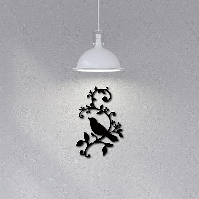 CREATCABIN Metal Bird Wall Decor Birds on The Branch Art Iron Wall Signs Hanging Metal Ornament Sculpture Leaves for Balcony Garden Home Living Room Decoration Outdoor Indoor Gifts Black 11.8x7.8Inch