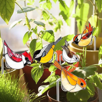 Bird Butterfly Flower Plant Pot Stake Decoration, 4.7 Inch 2D Colorful Acrylic Bird Butterfly Garden Ground Insert Decor, Outdoor Yard Lawn Pathway Patio Art Ornaments, Gifts for Mom (I)