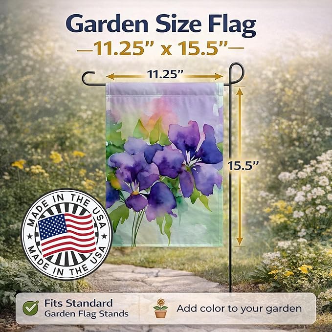 Caroline's Treasures New Jersey Violet in Watercolor Garden Flag Mailbox Flag Decorative Yard Flag Banner Outside Patio Artwork Yard Flower Beds, Garden Size, Multicolor