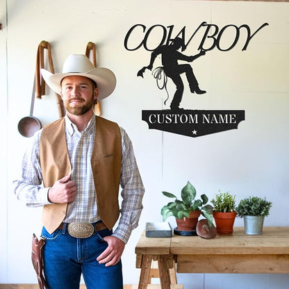 Personalized Cowboy Metal Sign, Custom Metal Sign, Vintage Cowboy Wall Decor, Rustic Name Plaque, Rustic Western Wall Art