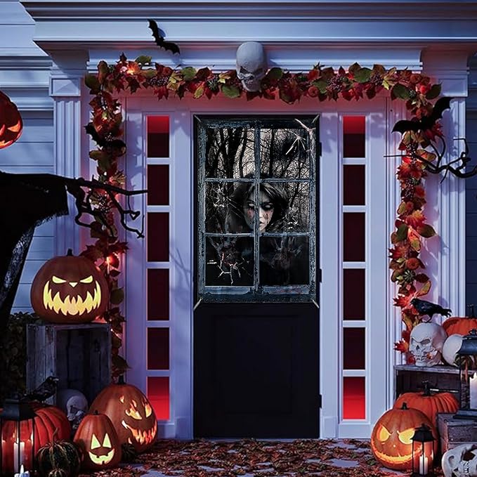 Halloween Window Decorations Spooky Blood Ghost- Halloween Party Hanging Decor, Curtains & Cover for Outdoor Indoor Door Yard Porch Wall Holiday, 32" x 47"