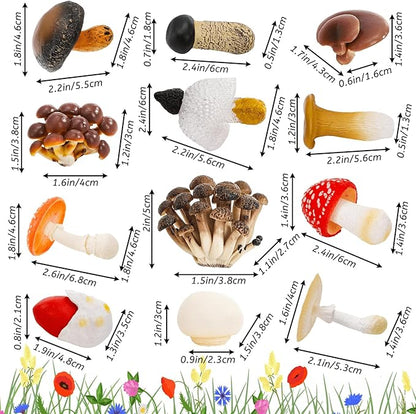 Youeon 12 Pcs Mini Mushroom Figurines Set for Garden Decor, Realistic PVC Tiny Mushroom Ornaments, Cute Miniature Statues for Fairy Garden, Yard, Lawn, DIY Crafts, and Home Decor