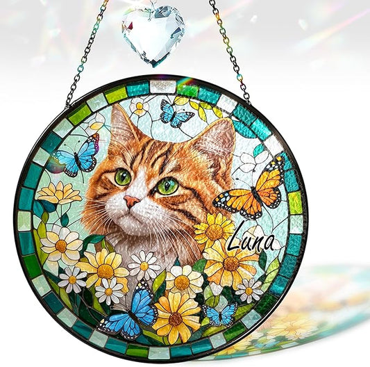 Custom Pet Portrait Stained Glass Window Hanging, Memorial Decoration Suncatcher from Photo, Loss of Dog & Cat Gift, Sympathy Bereavement Keepsake for Dog Lover, Cat Mom Gift for Women