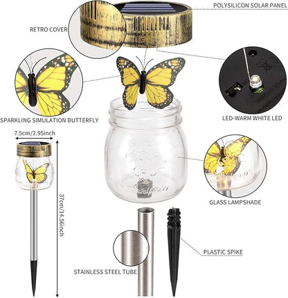 SUNWIND Solar Garden Lights Outdoor Decorative - 3 Pack Decorative Butterfly Glass Jar Lights for Pathway, Lawn, Yard
