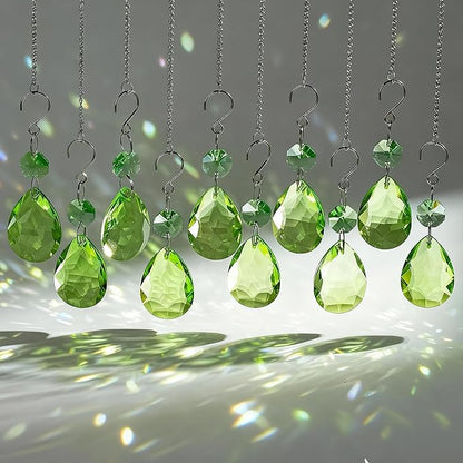 H&D HYALINE & DORA 3Inch Crystal Suncatcher Bauhinia Prisms Pendants 10Pcs Chandelier Crystals Replacement Hanging Sun Catcher Beads for DIY Arts Crafts Decor (Green)