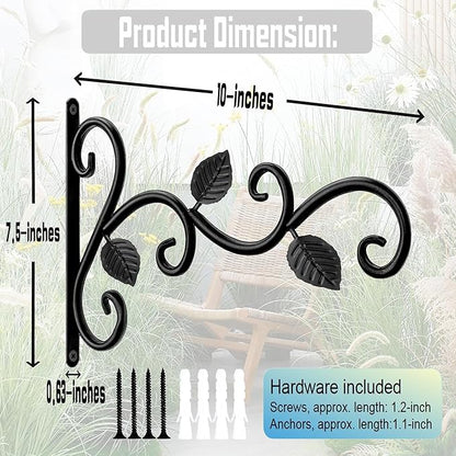 Plant Hanging Bracket, 10 inch Wall Mount Plant Hanger Outdoor Indoor, Decorative Outdoor Hanging Plant Bracket Hooks for Planter Flower Bird Feeder Lanterns Wind Chimes 2 Count