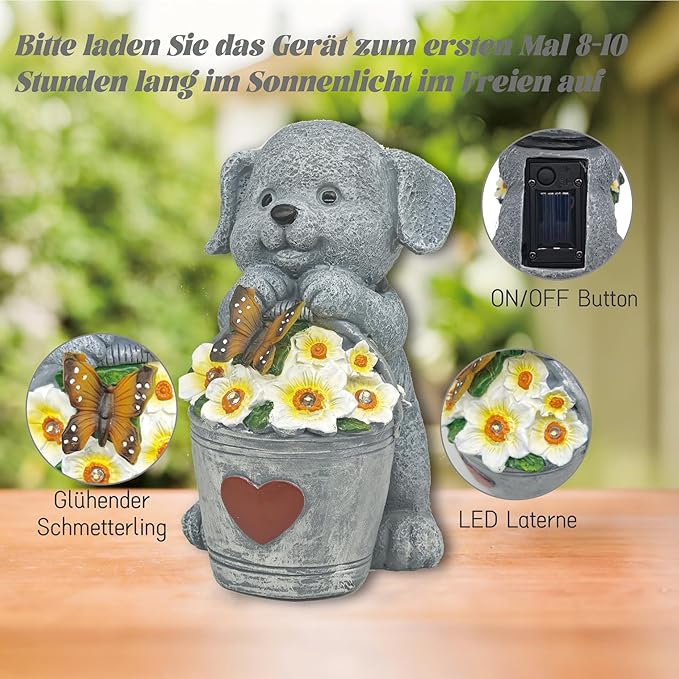 Solar Dog Statue with LED Light,Outdoor Decorations Dog Figurine Light, Unique Dogs Gift for Women,Mom,Lover,Housewarming