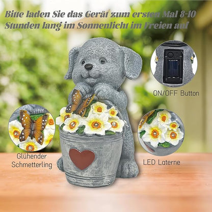 Solar Dog Statue with LED Light,Outdoor Decorations Dog Figurine Light, Unique Dogs Gift for Women,Mom,Lover,Housewarming