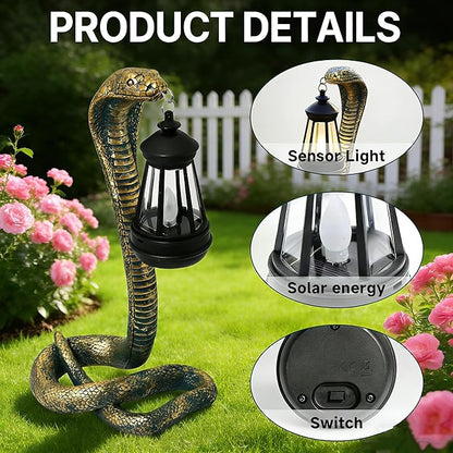 Solar Garden Outdoor Statues Snake with Solar Lights Outdoor Chrismtas Decorations - Lawn Decor Snake Statue for Patio, Balcony, Yard Ornament - Unique Housewarming Gifts (Bronze Colored)