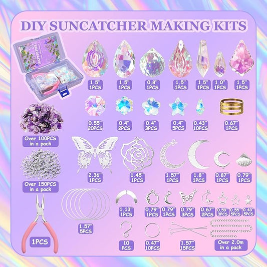 DIY Suncatcher Kit 400pcs Sun Catchers Making Kit Supplies Art and Crafts for Adults With Tutorial Hanging Prism Sun Catcher with Crystals for Window Home Garden Festival Decor Gifts (Butterfly)