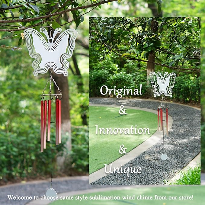 4Pack 8inch Sublimation Wind Spinner Blanks 3D Aluminum Metal Wind Sculpture Kinetic Spinners for Yard and Garden Indoor Art Ornaments Hanging Decoration (New Butterfly)