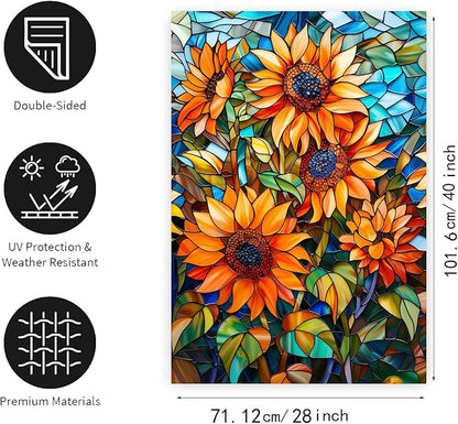 Fall Sunflower Garden Flag Autumn House Flags 28x40 Double Sided Large Thanksgiving Outdoor Flag for Outside Stained Glass Floral Yard Flags Fall Porch Lawn Flags Decorative