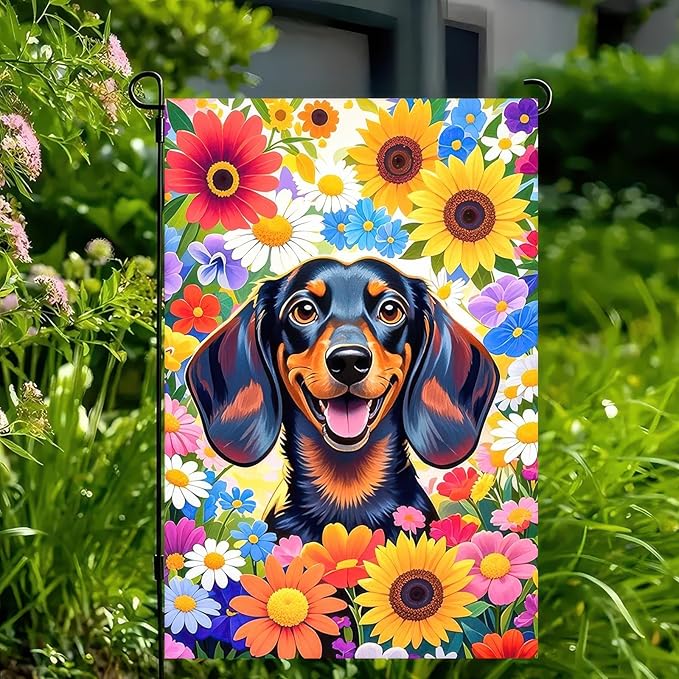 BlissYard Spring Garden Flag 12x18 Double Sided Dachshund Sunflower Seasonal Small Flags For Outside Outdoor Decor Yard Farmhouse Holiday Spring Summer Decorations Yard Flags