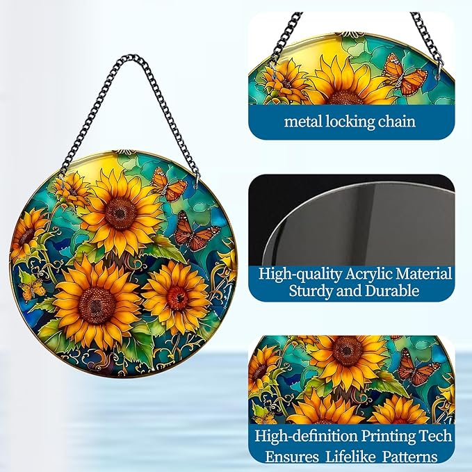 Plexiglas Sunflower Suncatcher Window Hanging - Sun Catchers for Windows Hanging - Hand Painted Suncatcher Garden Ornaments Christmas Mother's Day, Valentine's Day Ornaments