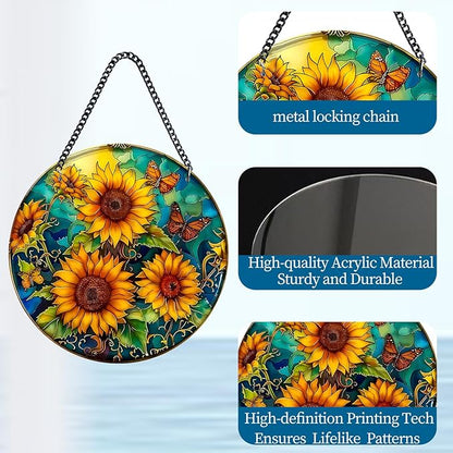 Plexiglas Sunflower Suncatcher Window Hanging - Sun Catchers for Windows Hanging - Hand Painted Suncatcher Garden Ornaments Christmas Mother's Day, Valentine's Day Ornaments
