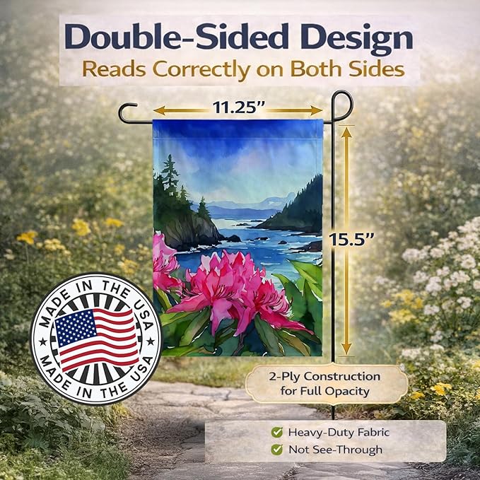 Caroline's Treasures Washington Coast Rhododendrons in Watercolor Garden Flag Mailbox Flag Decorative Yard Flag Banner Outside Patio Artwork Yard Flower Beds, Garden Size, Multicolor