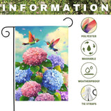 Spring Hummingbird Hydrangea Garden Flag Summer Floral Bird Outdoor Yard Flags Double Sided Flower House Banner Colorful Bloom Patio Lawn Porch Yard Seasonal Nature Home Decor 12x18 Inch
