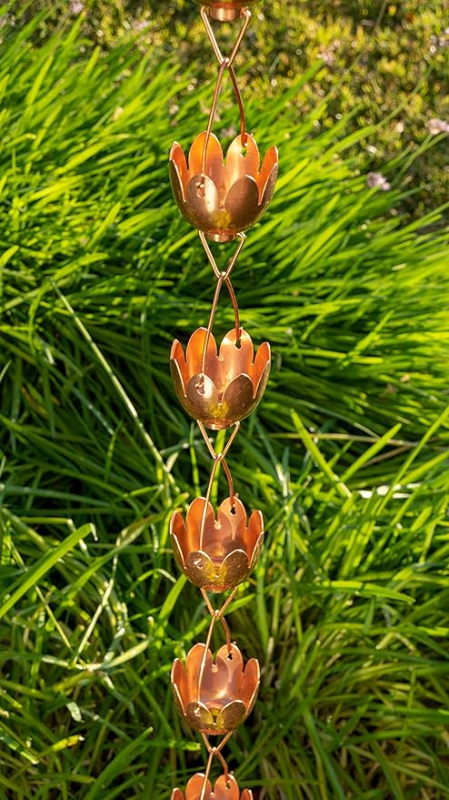 Stanwood Rain Chain Lotus Lily Flower Copper Rain Chain, 8-Feet