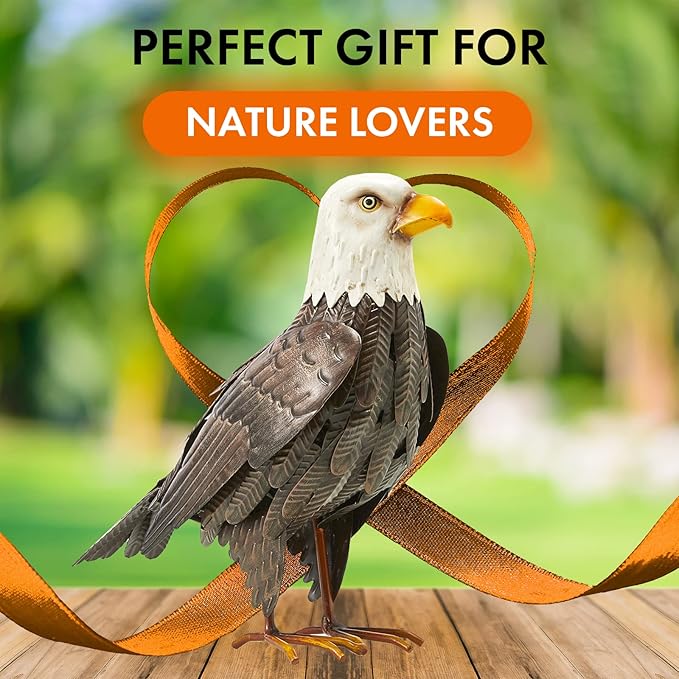 GUTE Bald Eagle Metal Garden Bird, Yard Sculpture Art- Large Statue Realistic Standing Decoy Pecker Bird - Outdoor Fall, Winter, Spring, Summer Decoration- Ornament Decor - Home & Sympathy Gifts