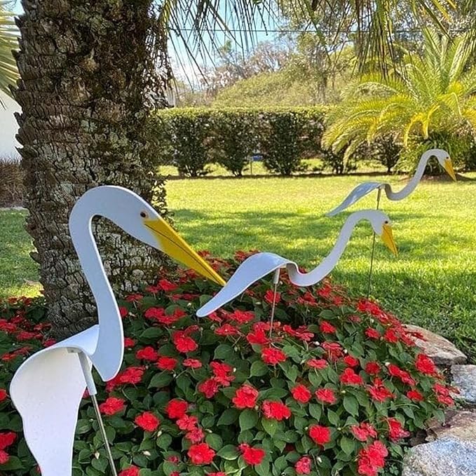 2 Pcs Florida Dancing Birds Garden Metal Art,Sherem Magical Metal Windmill, Florida Dancing Flamingo, Shirem Magical Metal Windmill, Metal Lawn Art Ornaments for Outdoor Patio Backyard (H*2Pcs)