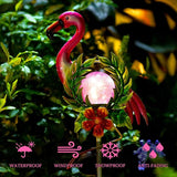 Solar Globe Lights for Garden Decoration,40.9 Inch Flamingo Front Porch Decor with Cracked Glass Puck Light for Outside Patio Pathway Yard Decoration