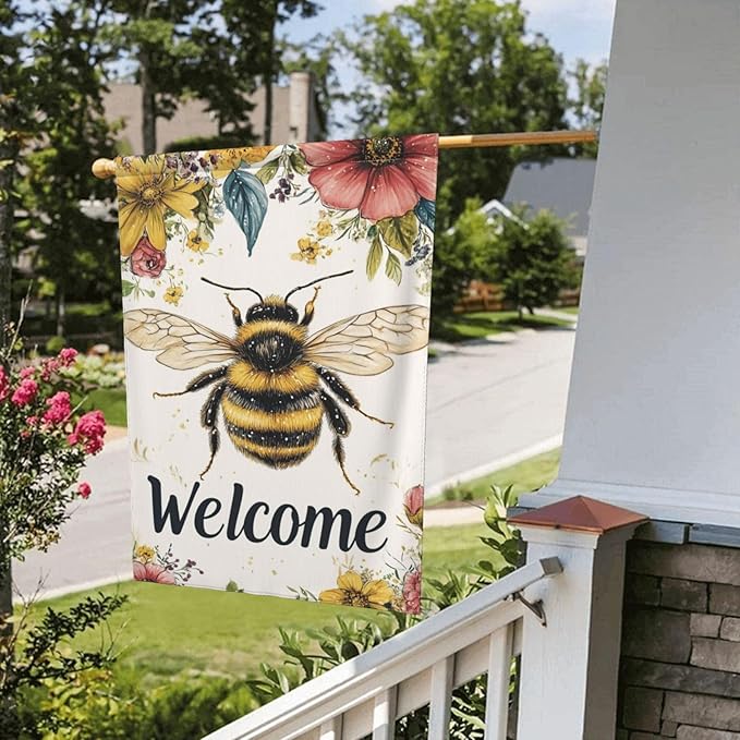Bee Welcome Garden Flags 12×18 Inch Double Sided Decorative Yard Banner Seasonal Flag for Outdoor Outside Decor