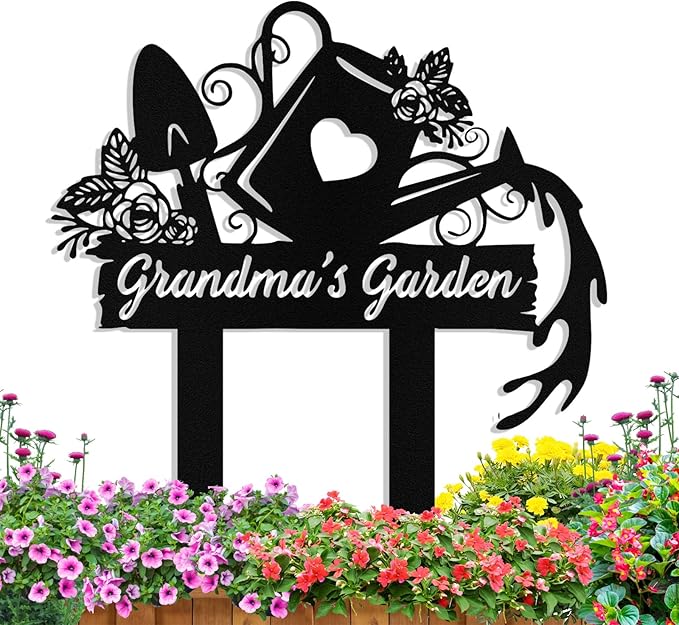 Personalized Metal Garden Signs with Stake, Custom Garden Tool Signs Decor Outside Waterproof, Customized Name Sign Yard Lawn Gardens Decor Gardening Gifts for Moms Grandmas Gardeners